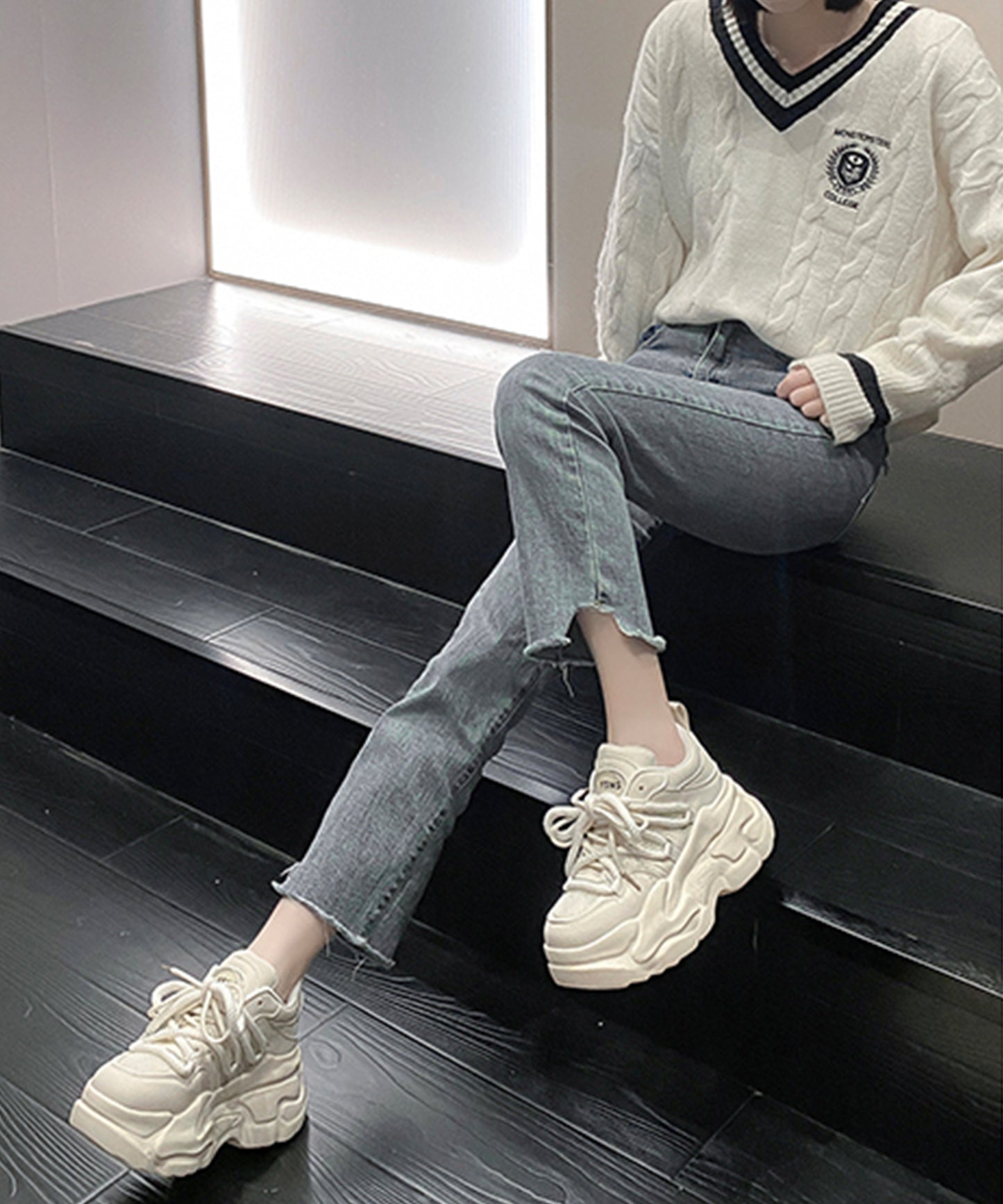 メッシュ ワイド レースアップ 超厚底 アグリーシューズ