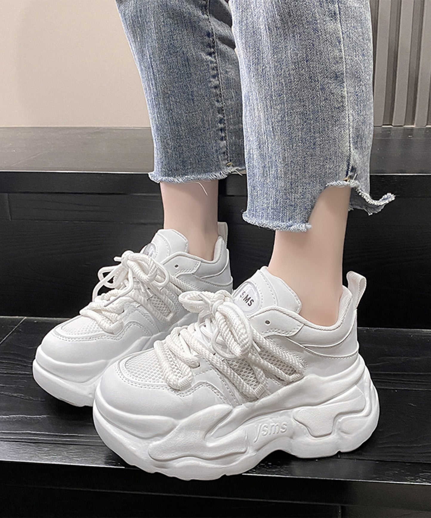 メッシュ ワイド レースアップ 超厚底 アグリーシューズ