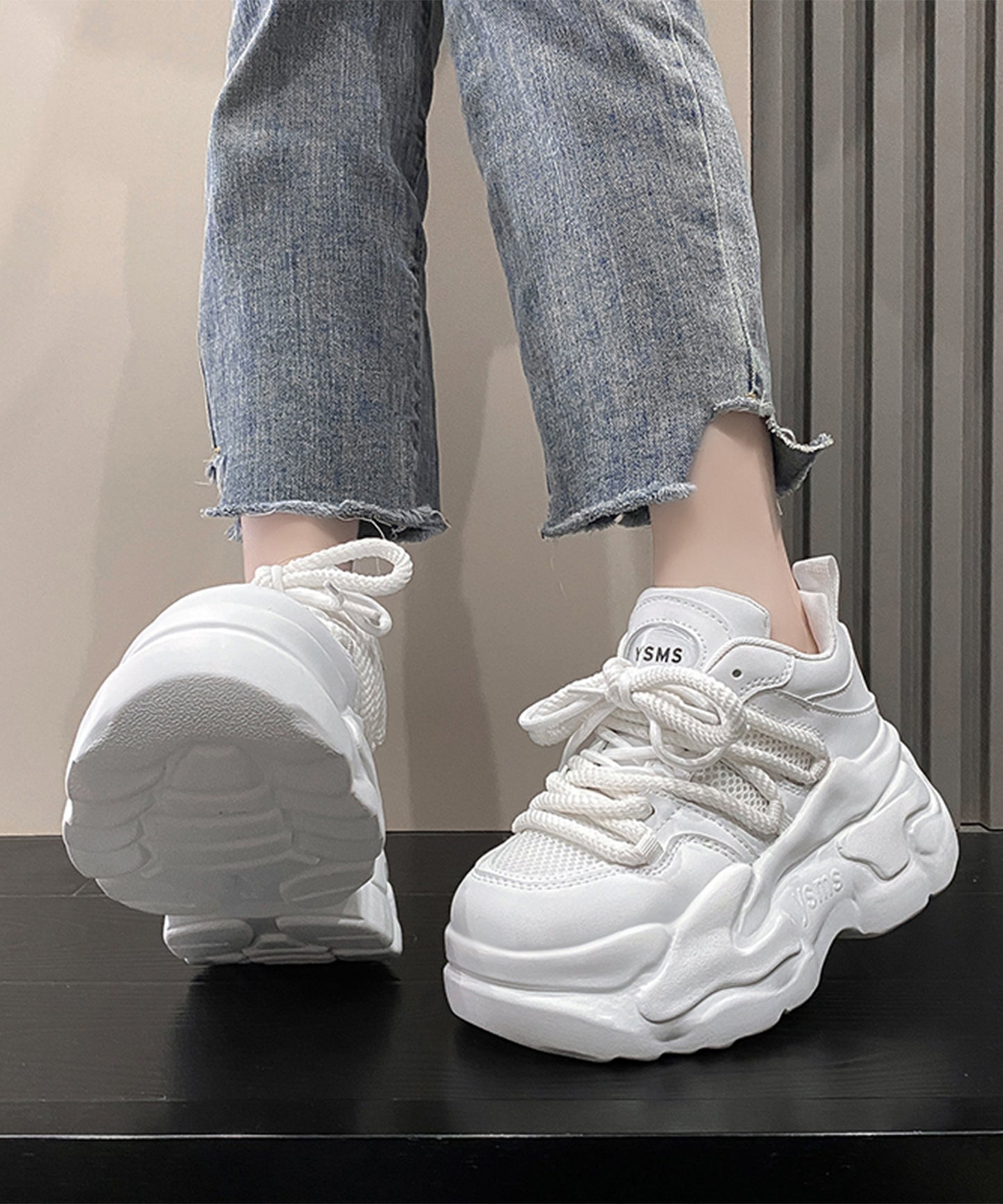 メッシュ ワイド レースアップ 超厚底 アグリーシューズ