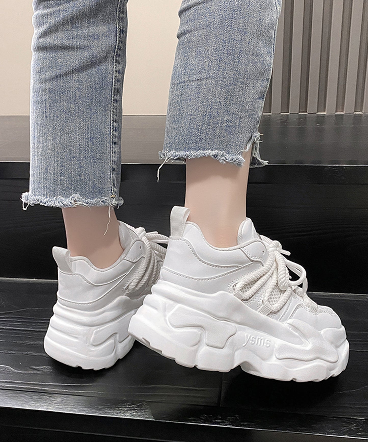 メッシュ ワイド レースアップ 超厚底 アグリーシューズ