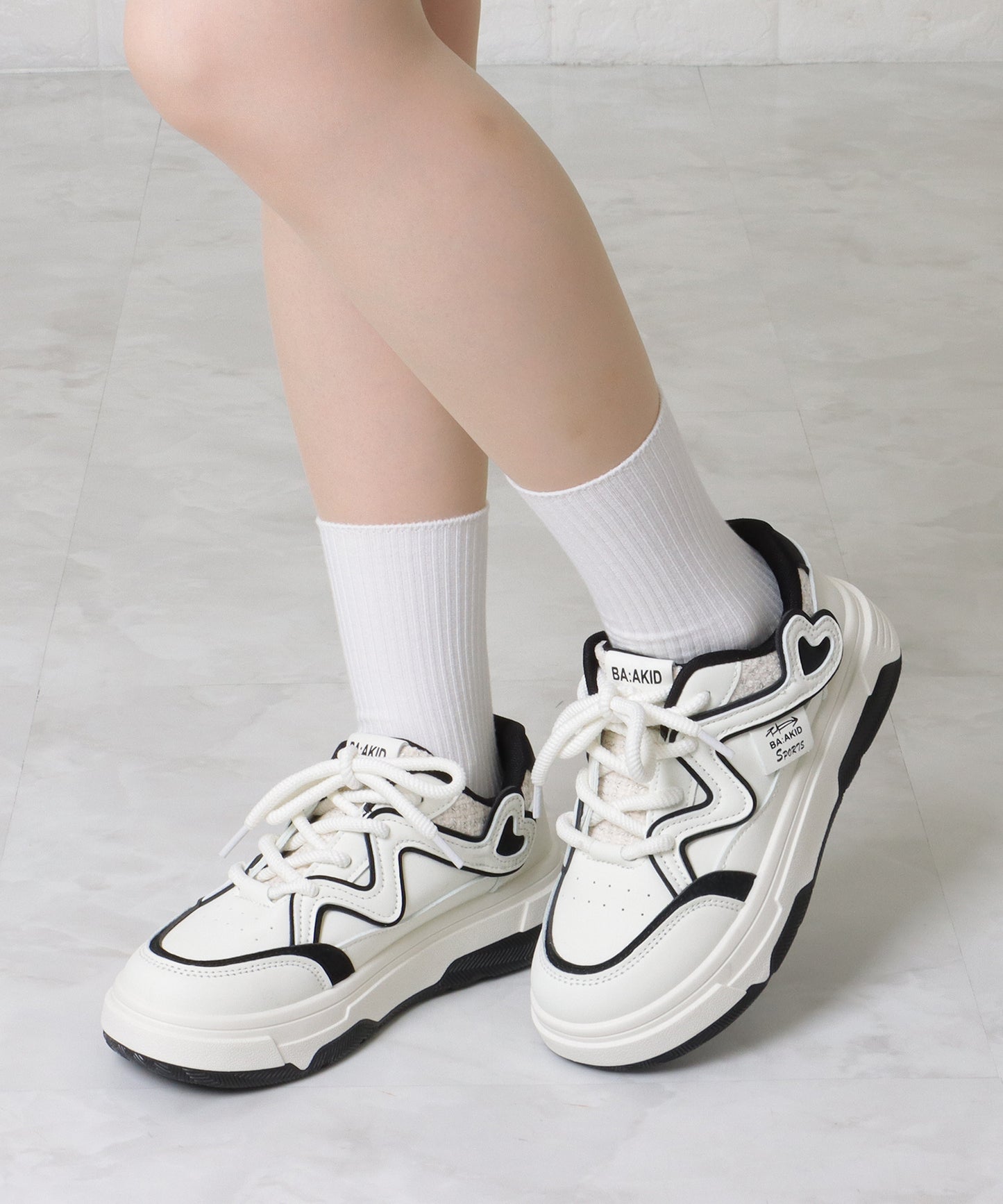 配色 ウエーブ ライン レースアップ アグリーシューズ