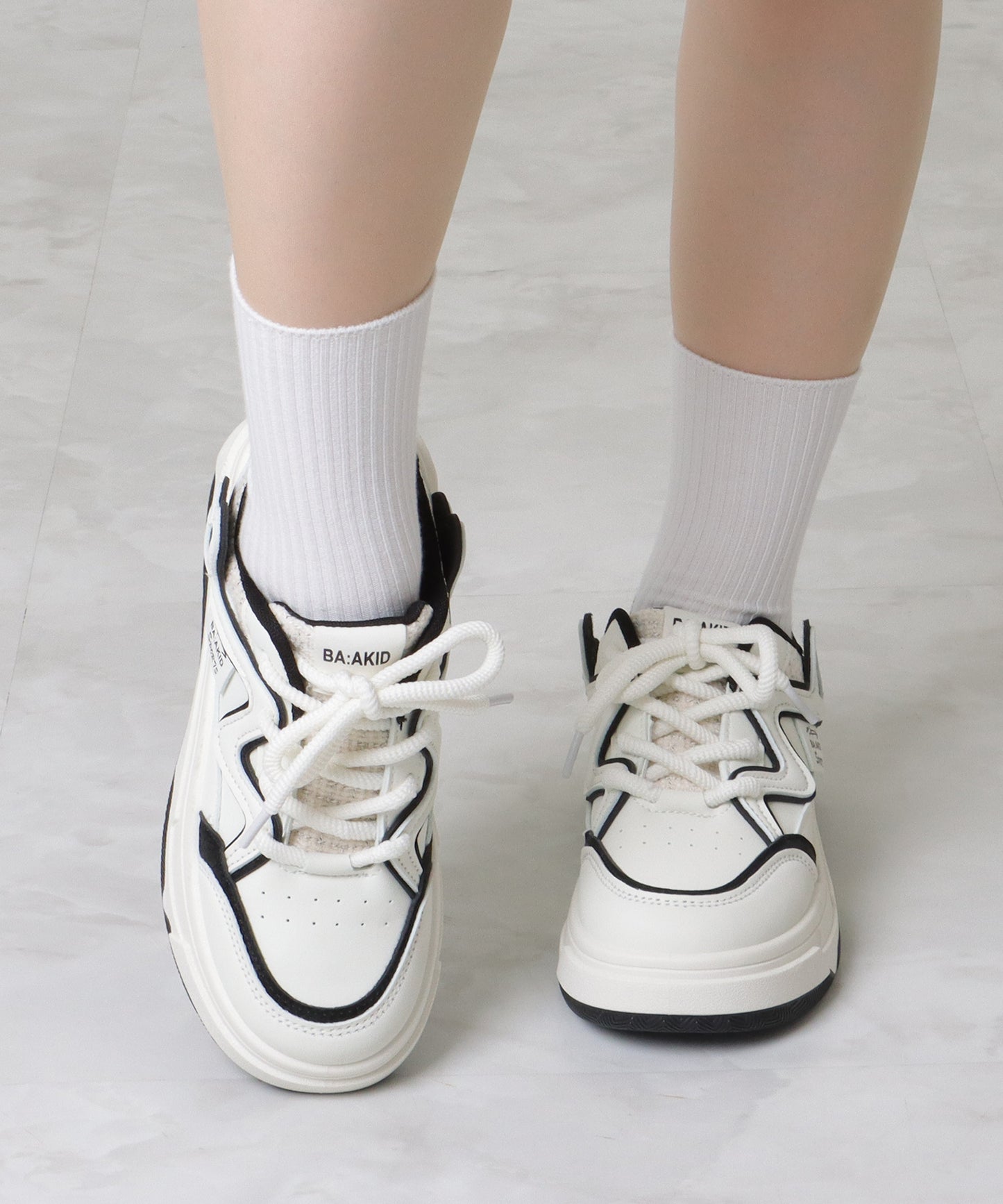 配色 ウエーブ ライン レースアップ アグリーシューズ