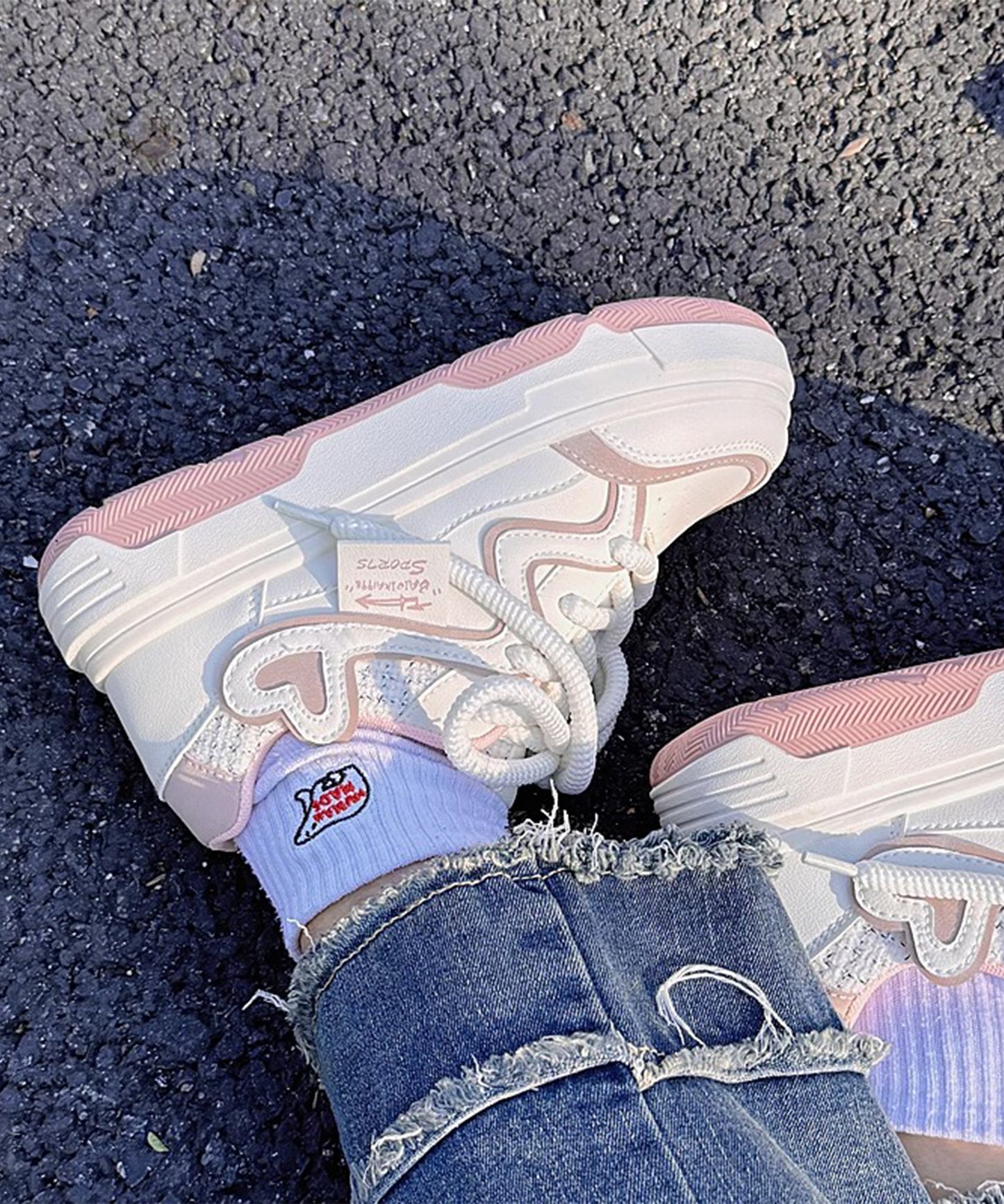 配色 ウエーブ ライン レースアップ アグリーシューズ