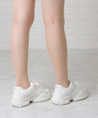 ソリッドカラー 厚底 メッシュ ダッド スニーカー