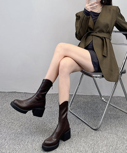 レザー調 厚底 ウエスタン ショート ブーツ