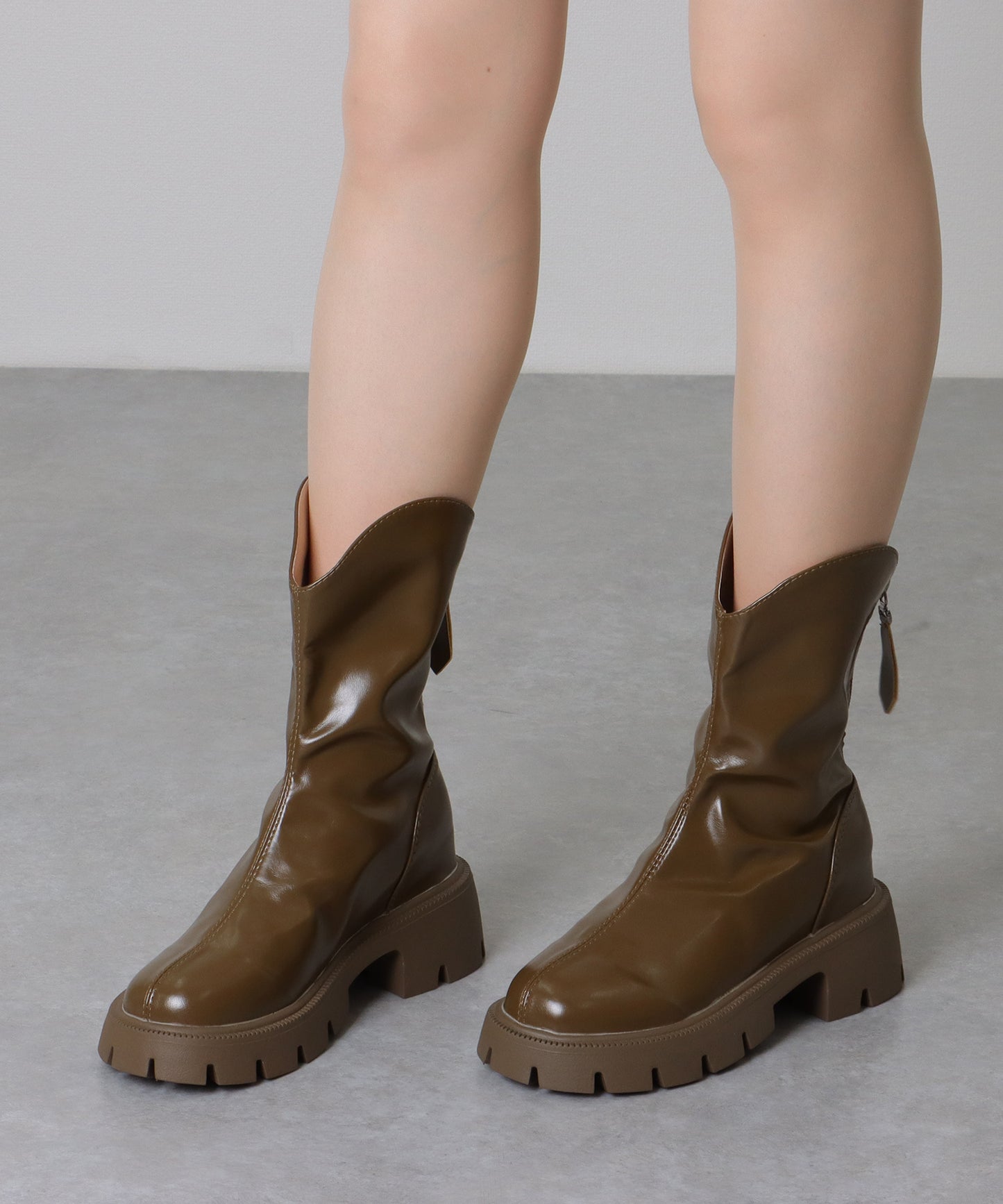 バックファスナー ウエスタン 厚底 ショート ブーツ