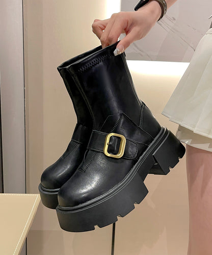 ベルト付き 厚底 フラット ショート ブーツ