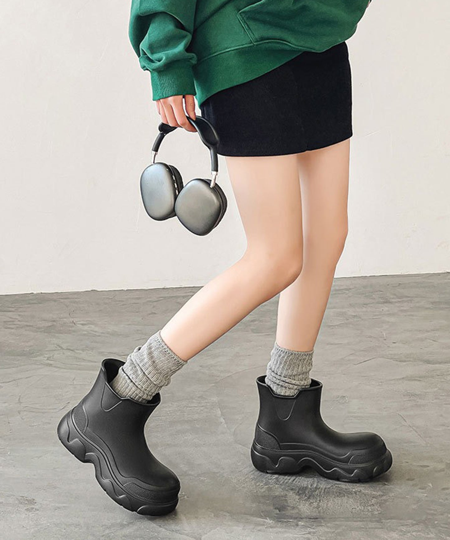 厚底 ハイトップ ショート レイン ブーツ