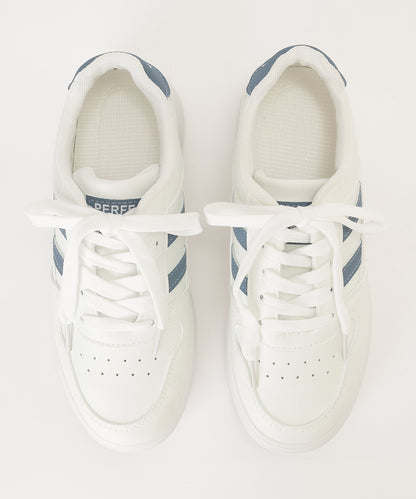 厚底 レザー調 ライン ローカット スニーカー