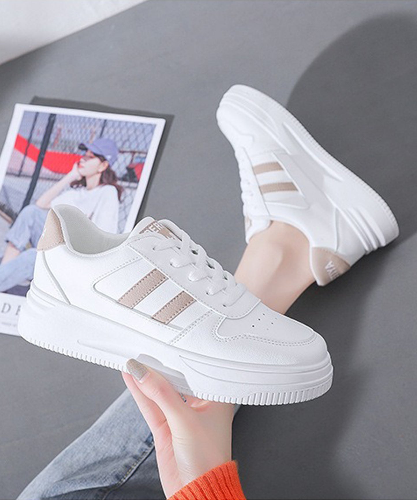 厚底 レザー調 ライン ローカット スニーカー