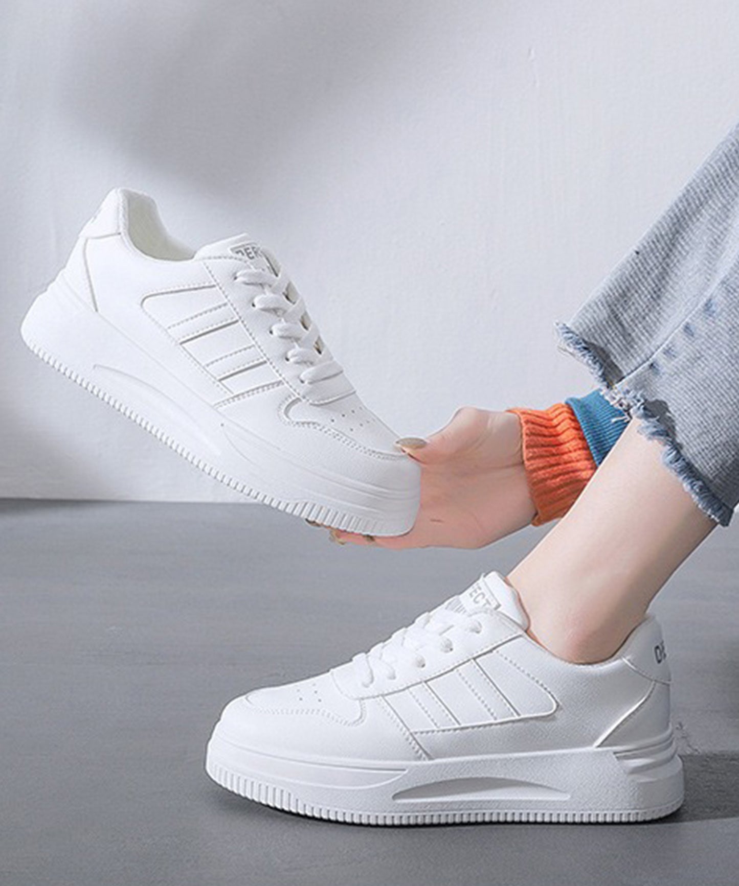 厚底 レザー調 ライン ローカット スニーカー