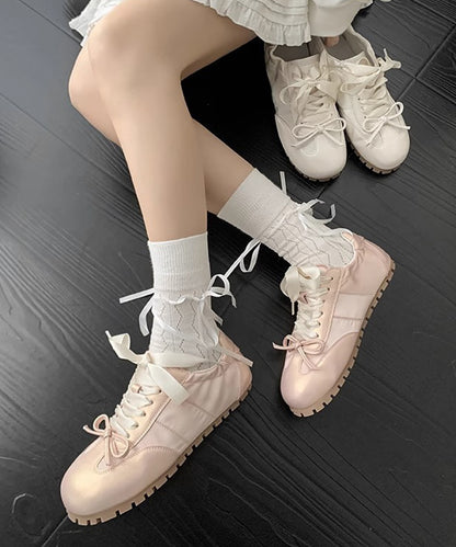 異素材 メタリック リボン付き ローカット スニーカー