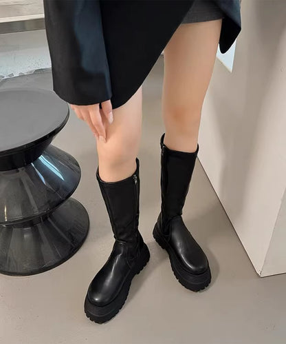レザー調 トラックソール ストレッチ 厚底 ロング ブーツ