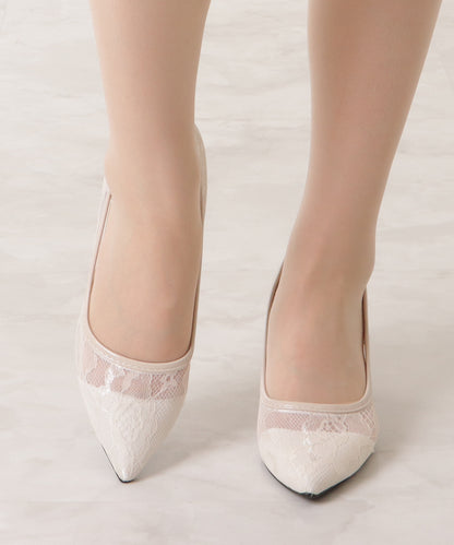 総レースポインテッドピンヒールパンプス