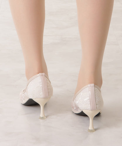 総レースポインテッドピンヒールパンプス