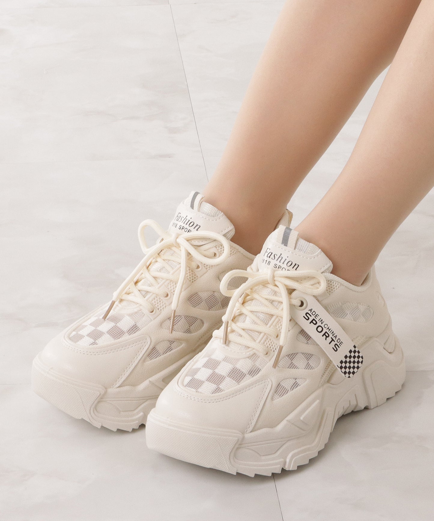 厚底メッシュダッドスニーカー