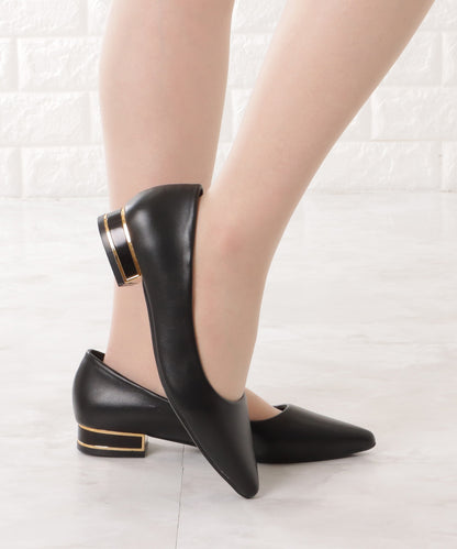 レザー調ポインテッドトゥメタリックヒールパンプス