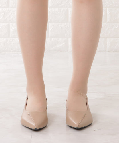 レザー調レイヤードローヒールパンプス