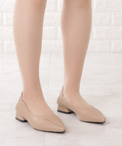 レザー調レイヤードローヒールパンプス