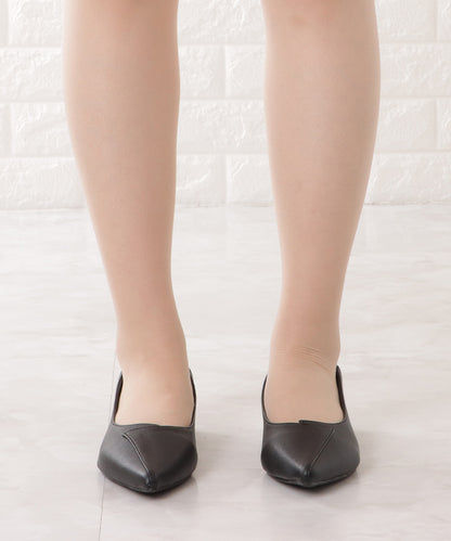 レザー調レイヤードローヒールパンプス