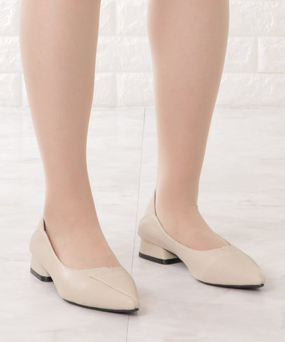 レザー調レイヤードローヒールパンプス
