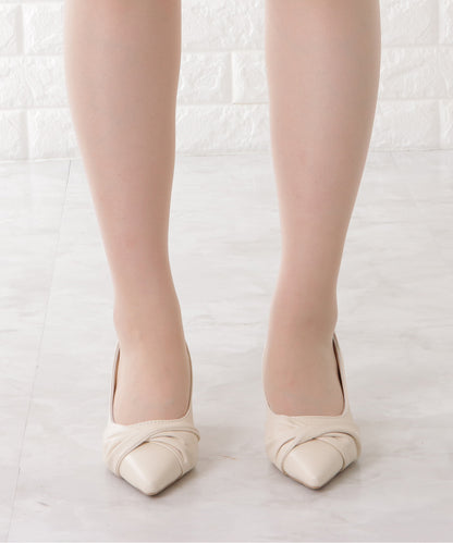レザー調ねじりリボンポインテッドパンプス