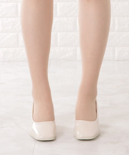 エナメル調ボリュームヒールスクエアパンプス