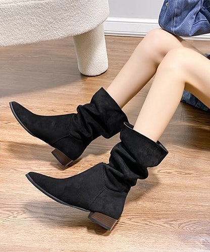スエード調ローヒールゆるミッドカーフブーツ