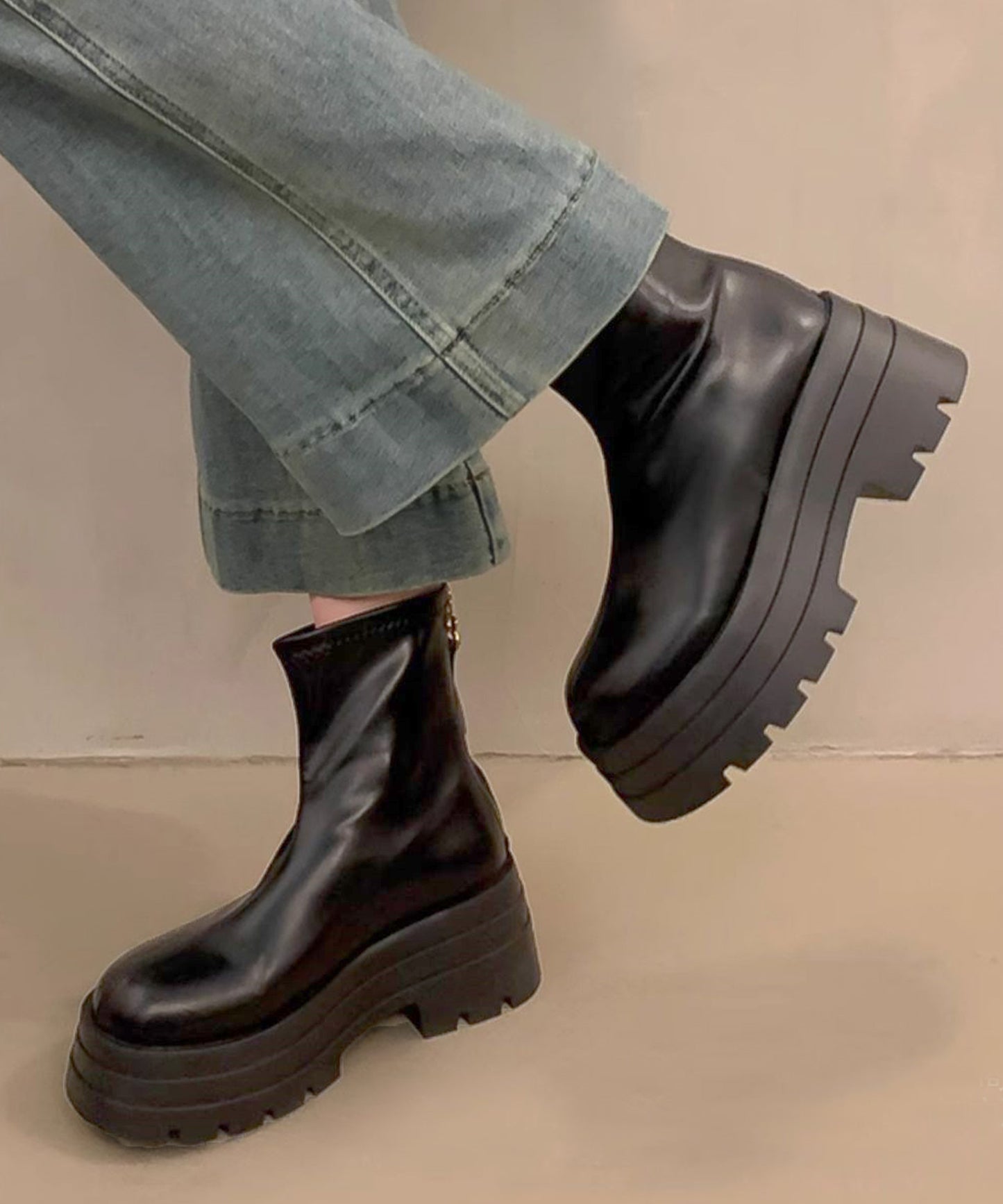 ショート/ロング ボリュームソールベーシックレザー調ブーツ ショートブーツ