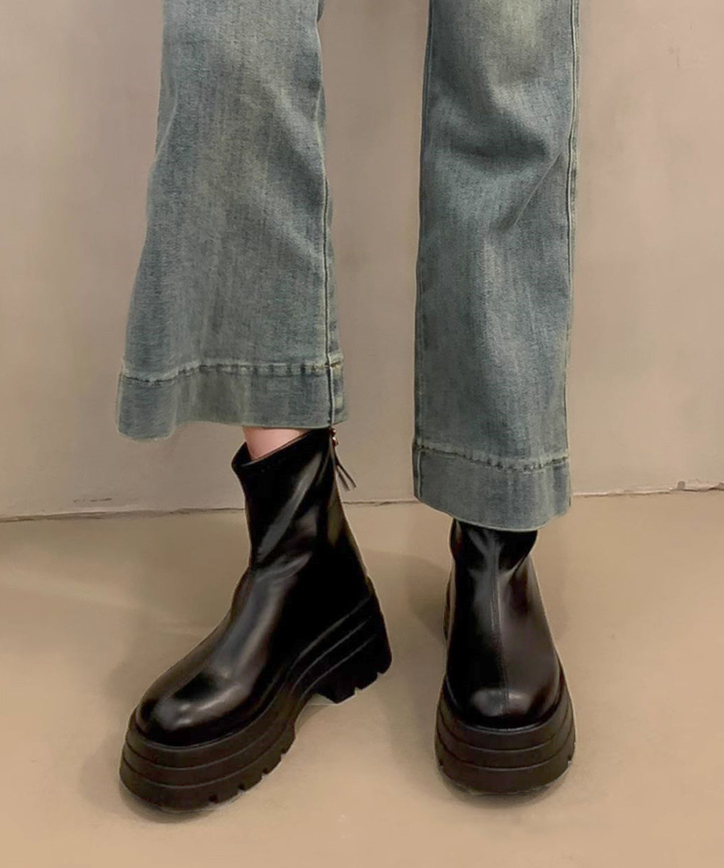 ショート/ロング ボリュームソールベーシックレザー調ブーツ ショートブーツ
