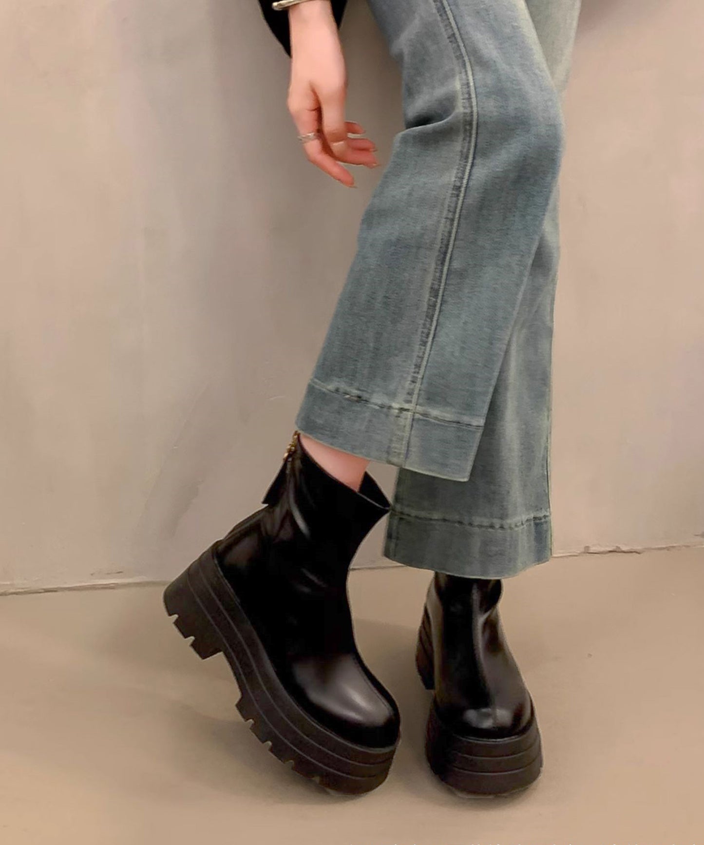 ショート/ロング ボリュームソールベーシックレザー調ブーツ ショートブーツ