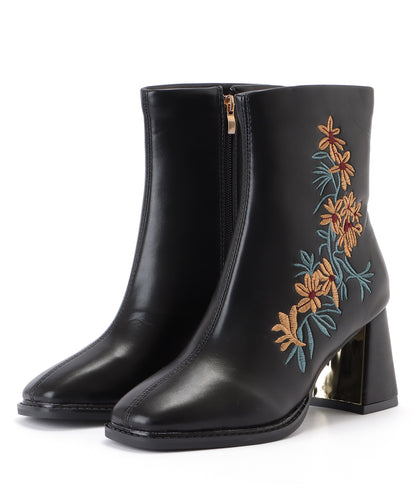 花柄刺繍チャンキーショートブーツ