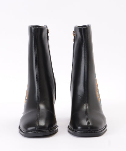 花柄刺繍チャンキーショートブーツ