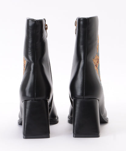 花柄刺繍チャンキーショートブーツ