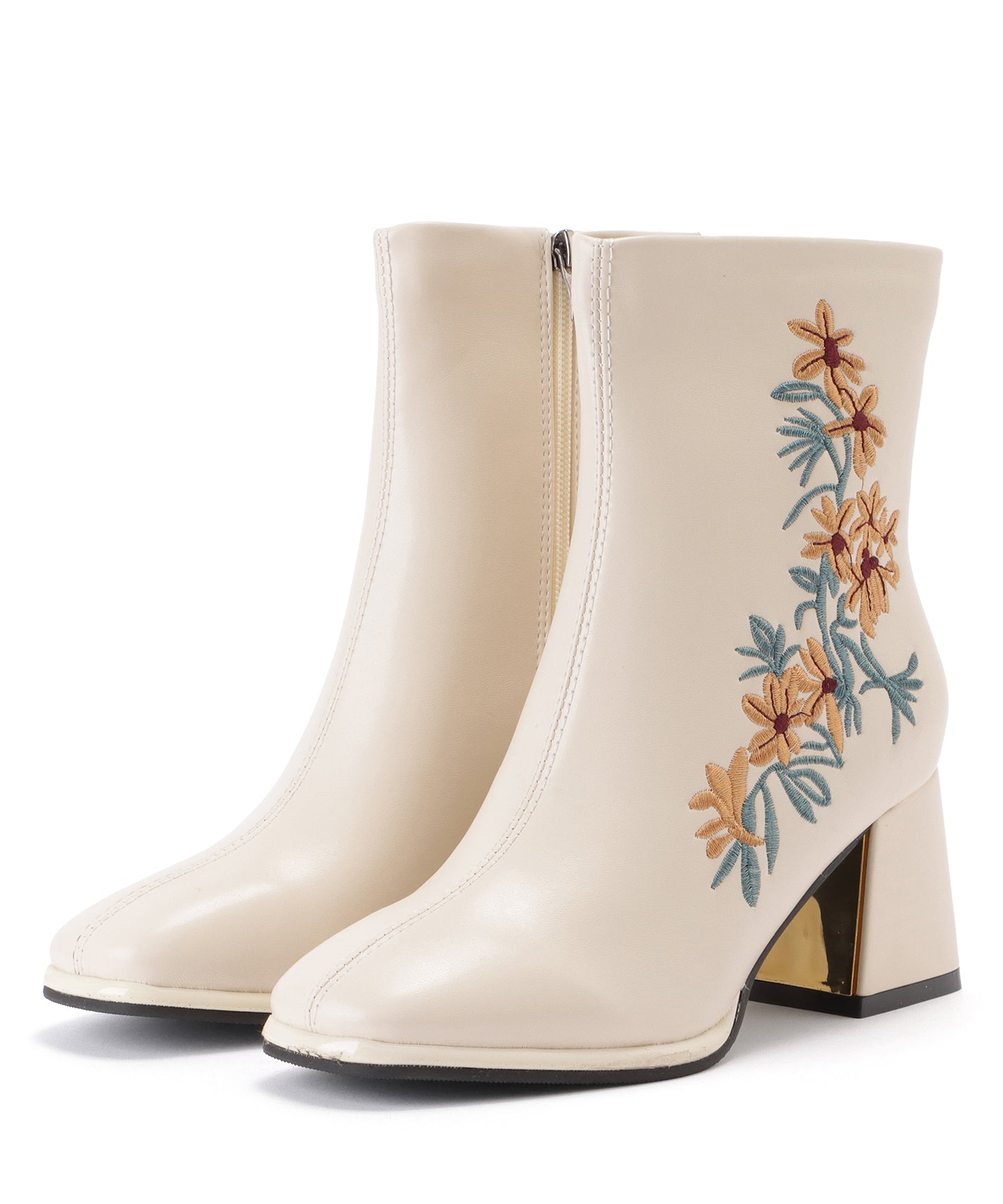 花柄刺繍チャンキーショートブーツ