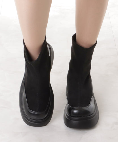 レザー調ドッキング厚底ショートブーツ