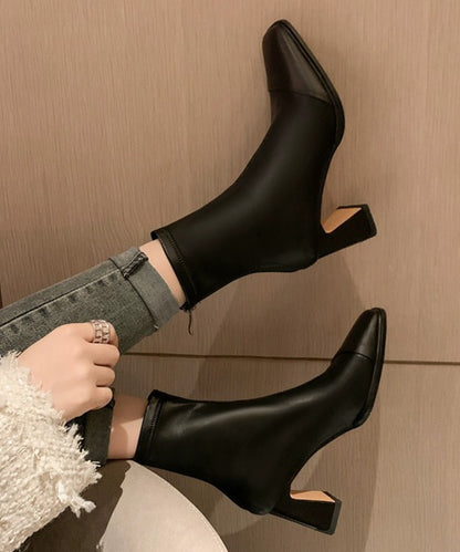 レザー調スクエアトゥセンターステッチショートブーツ