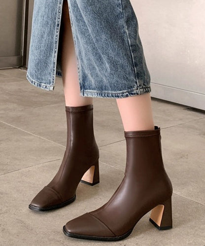 レザー調スクエアトゥセンターステッチショートブーツ