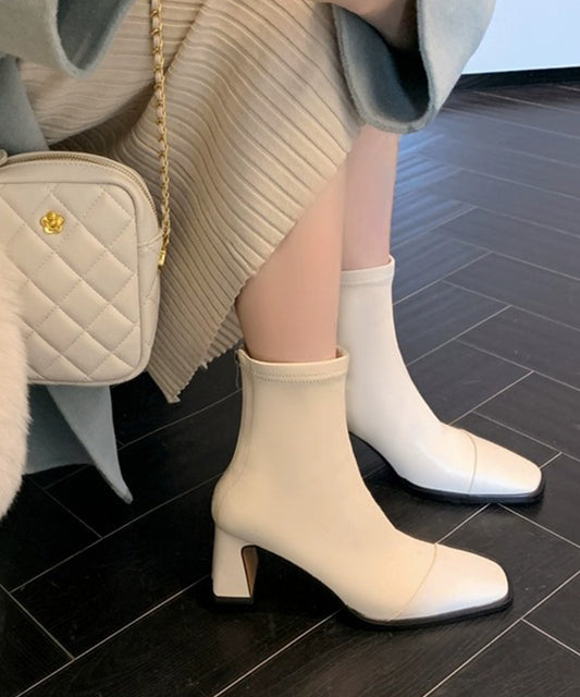 レザー調スクエアトゥセンターステッチショートブーツ