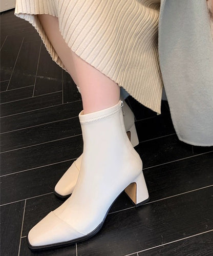 レザー調スクエアトゥセンターステッチショートブーツ