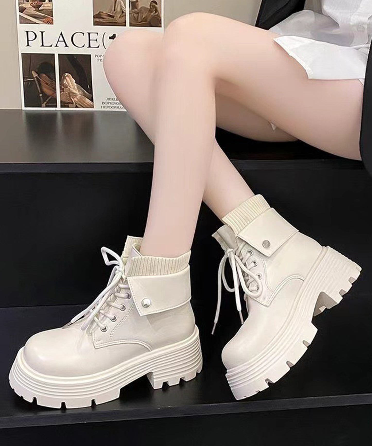 ボリュームソールレースアップショートブーツ