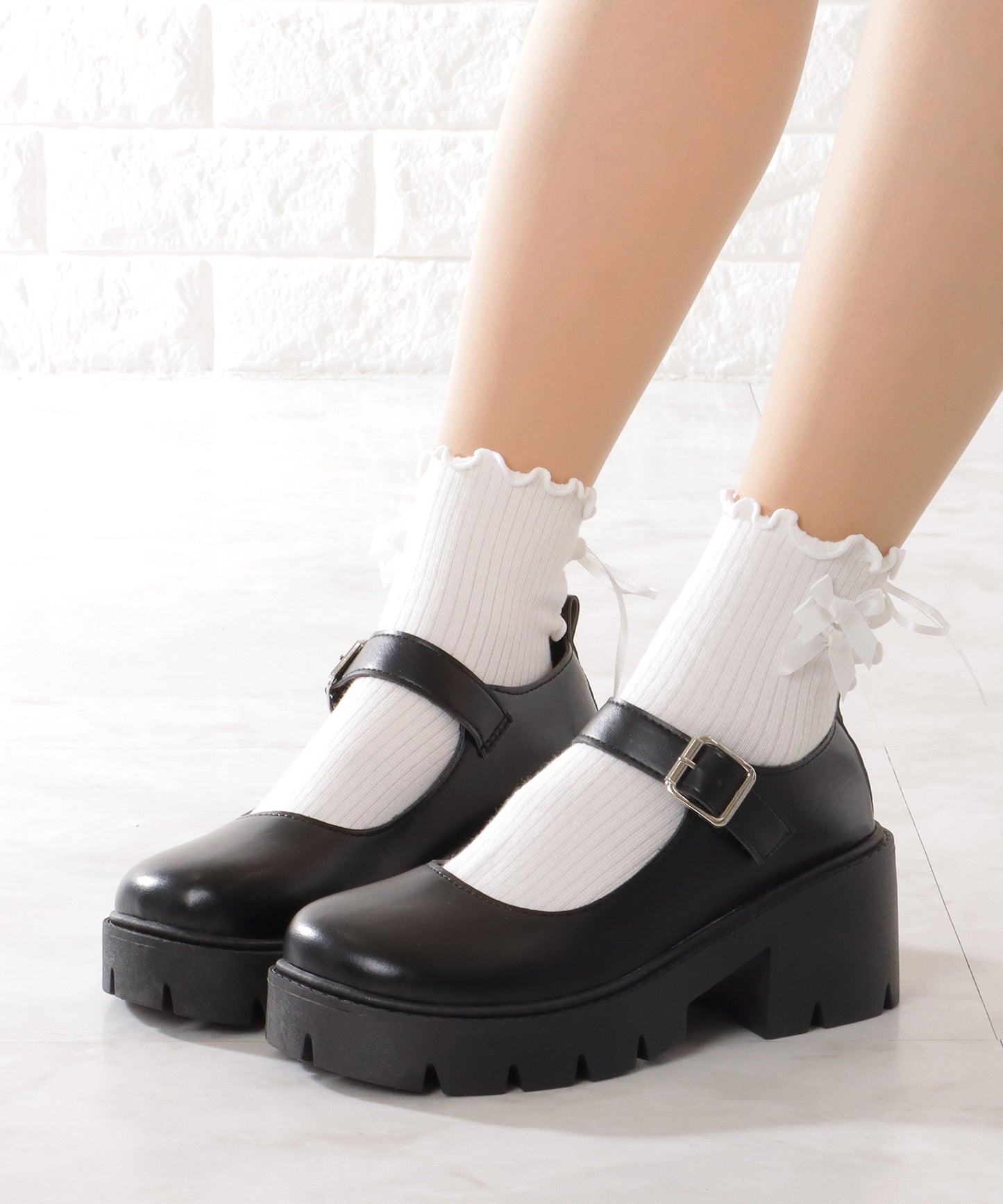 厚底 メリージェーン ストラップ シューズ