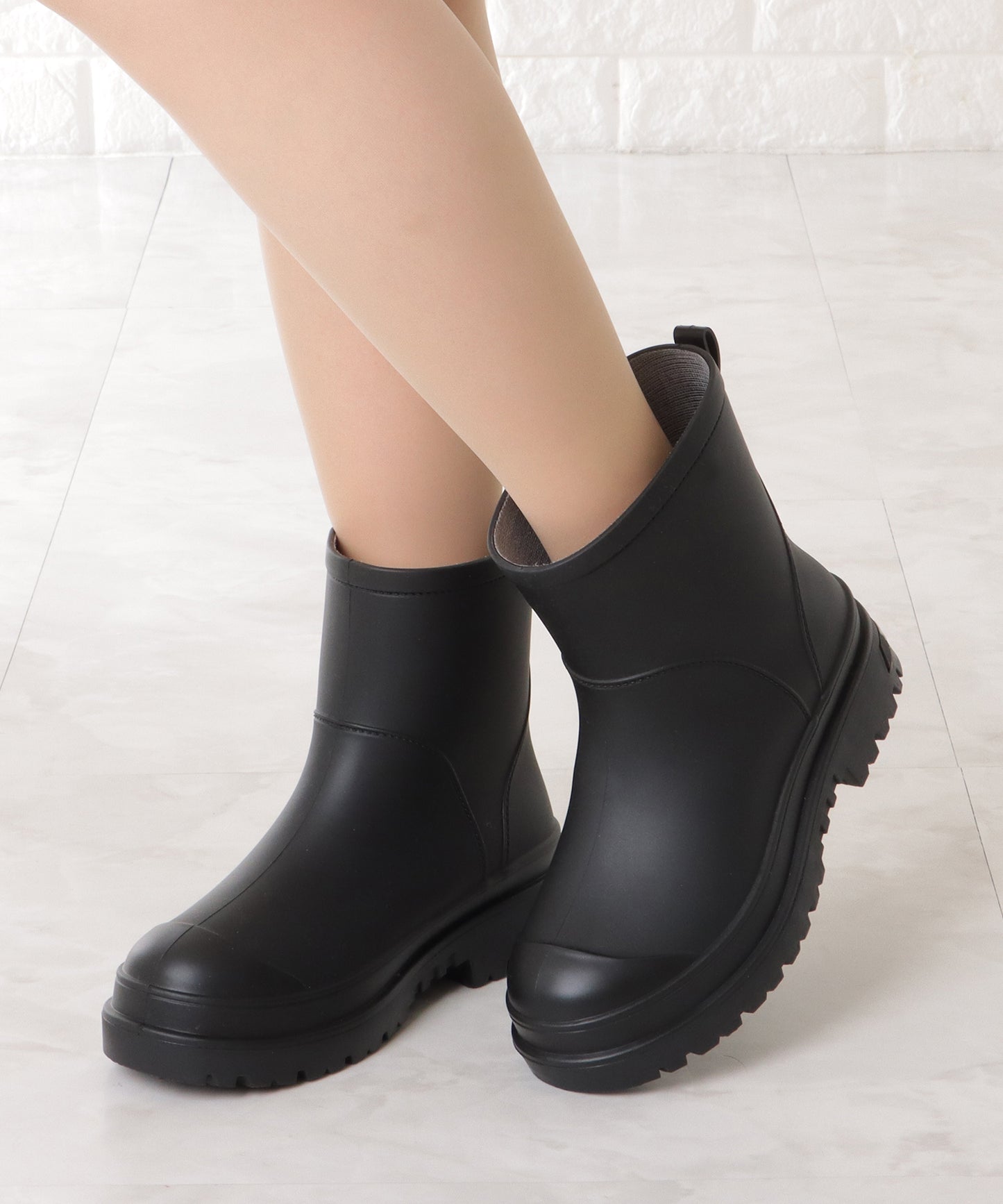 シンプル 厚底 トラック ショート レインブーツ