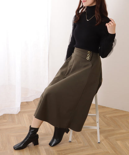 アシンメトリー ボタン ミモレ丈 Aライン スカート