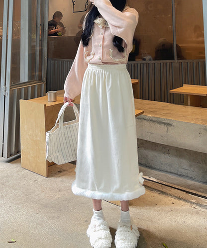 裏起毛 ファー付き コーデュロイ イージー スカート