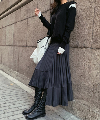 アシンメトリー ラッフル プリーツ ロング スカート