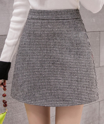 ウールライク 千鳥格子 ハイウエスト 台形 ミニ スカート