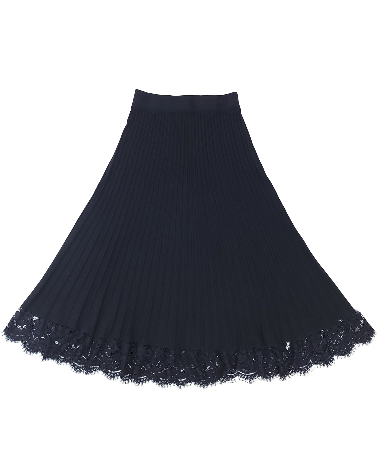 リブ ニット 裾レース ロングスカート