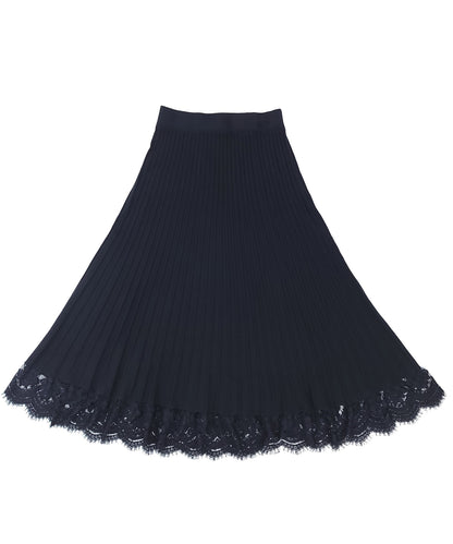 リブ ニット 裾レース ロングスカート