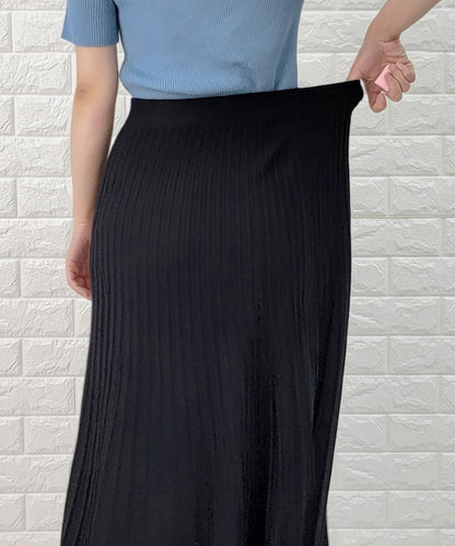 リブ ニット 裾レース ロングスカート